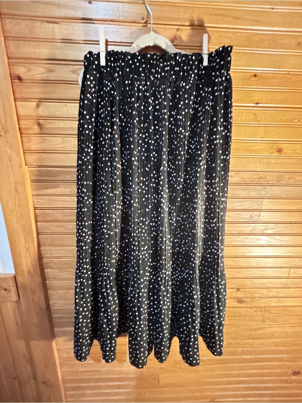 Black Polka Dot Pleated Maxi Skirt